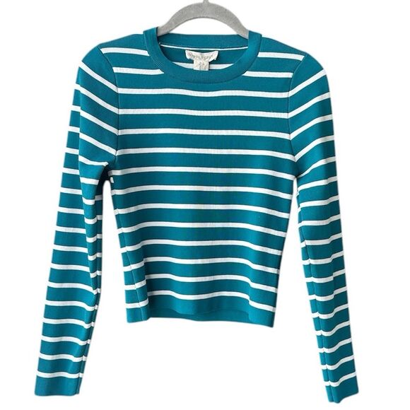 Happily Grey Striped Crop Long Sleeve Top Blue White Size L - Picture 1 of 5
